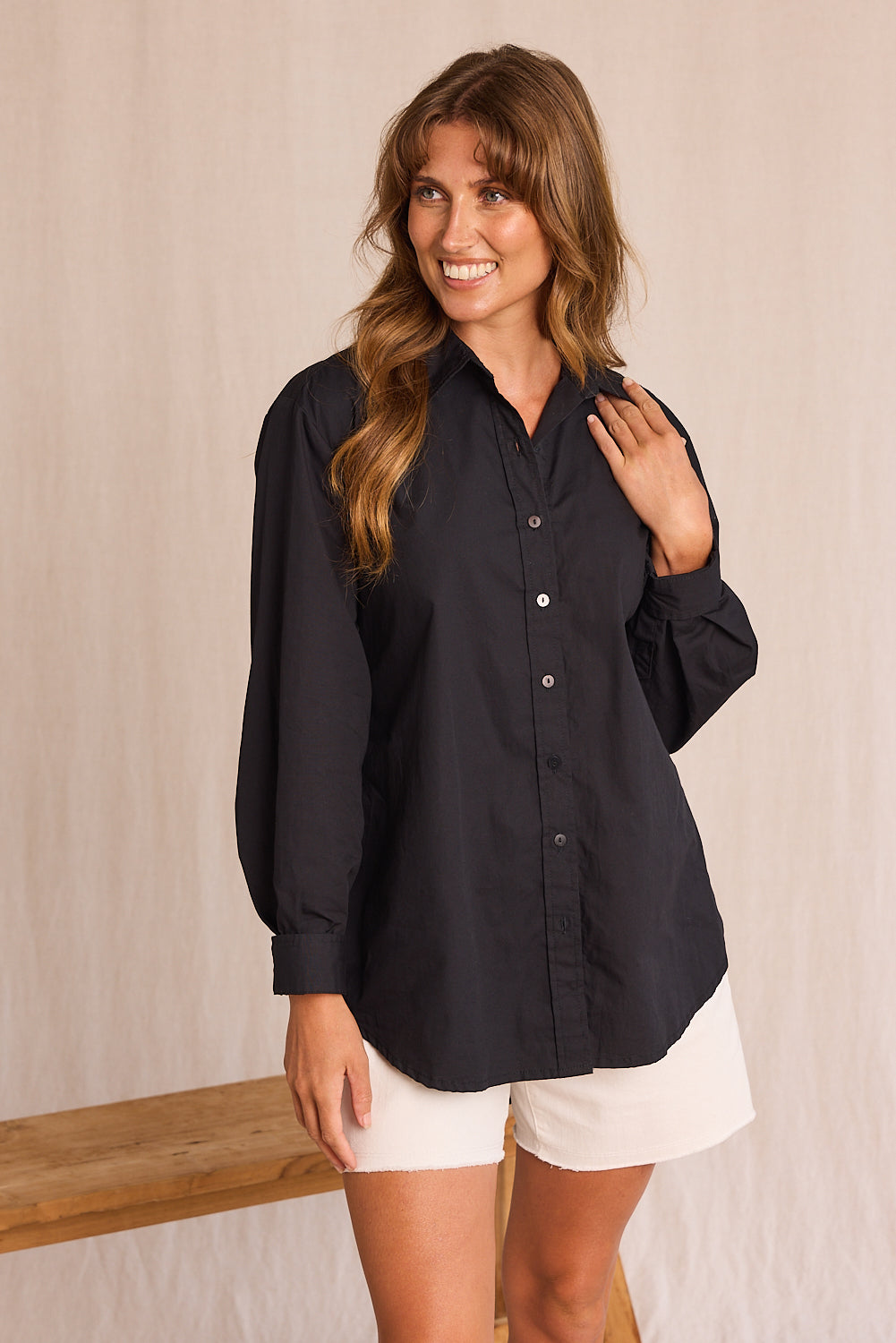 Sam Cotton Poplin Shirt in Black, Blouse - Adrift Clothing