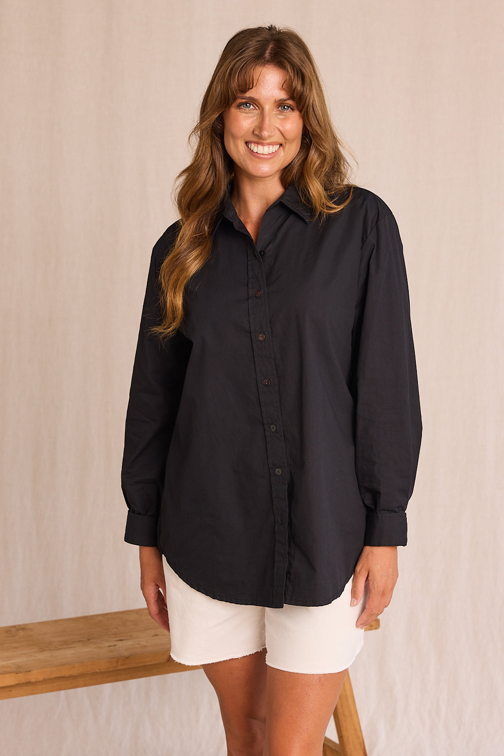 Sam Cotton Poplin Shirt in Black, Blouse - Adrift Clothing