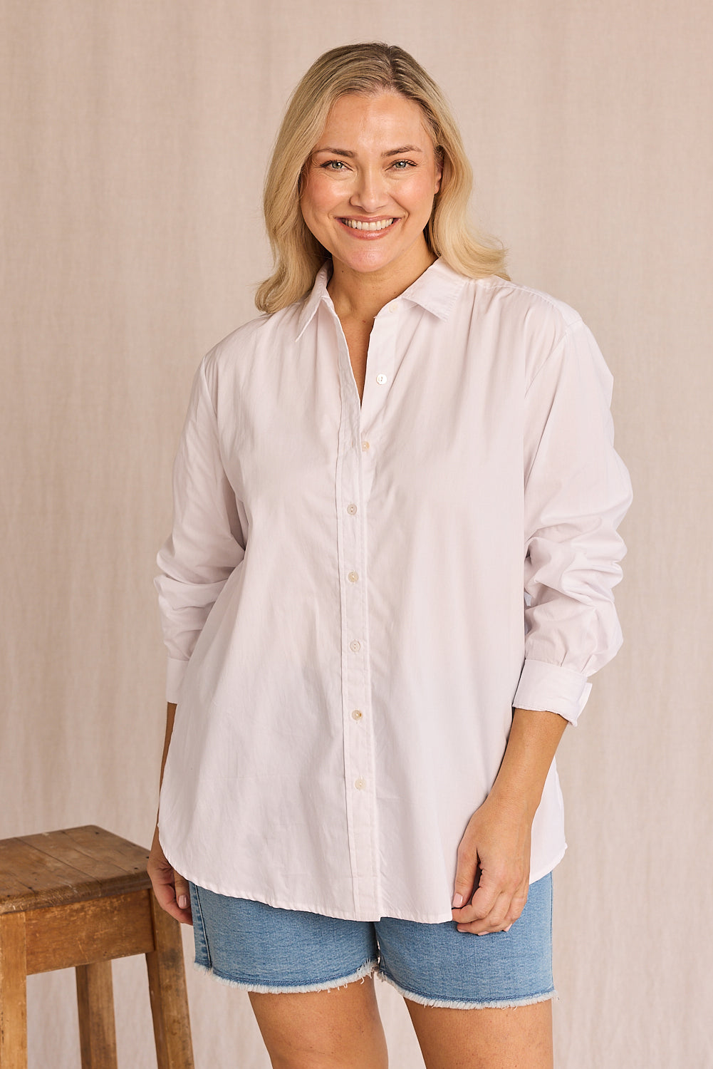 Sam Cotton Poplin Shirt in White, Blouse - Adrift Clothing