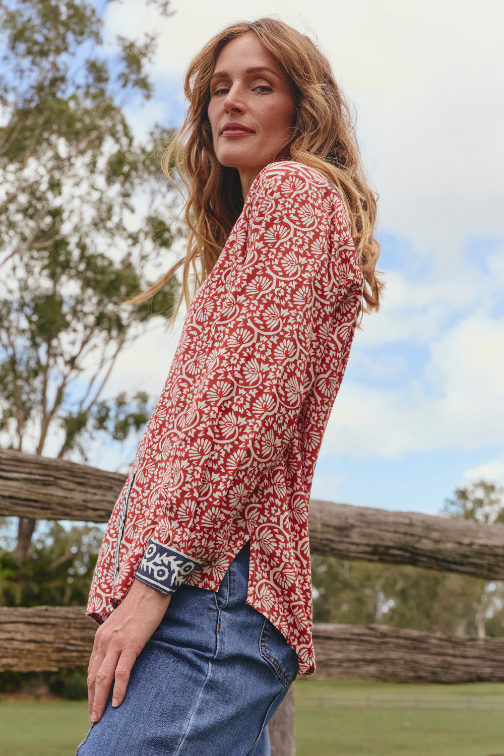 Sam Shirt in Sundar Drift featuring adjustable buttoned cuffs and button-up front, Australian womenswear by Adrift