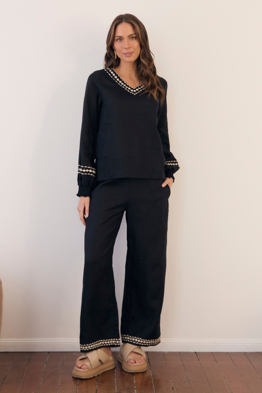 Samara Linen Blouse in Moonlit Noir