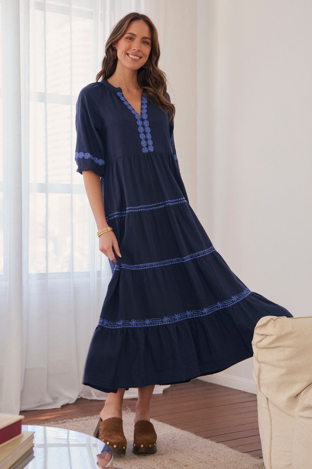 Savannah Maxi Dress in Navy Old Lace