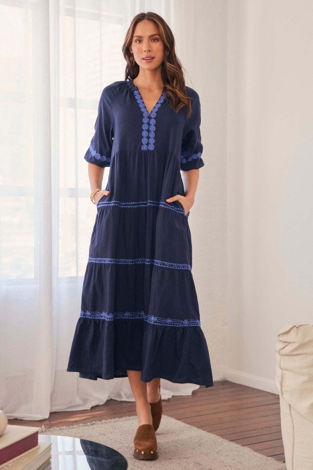 Savannah Maxi Dress in Navy Old Lace