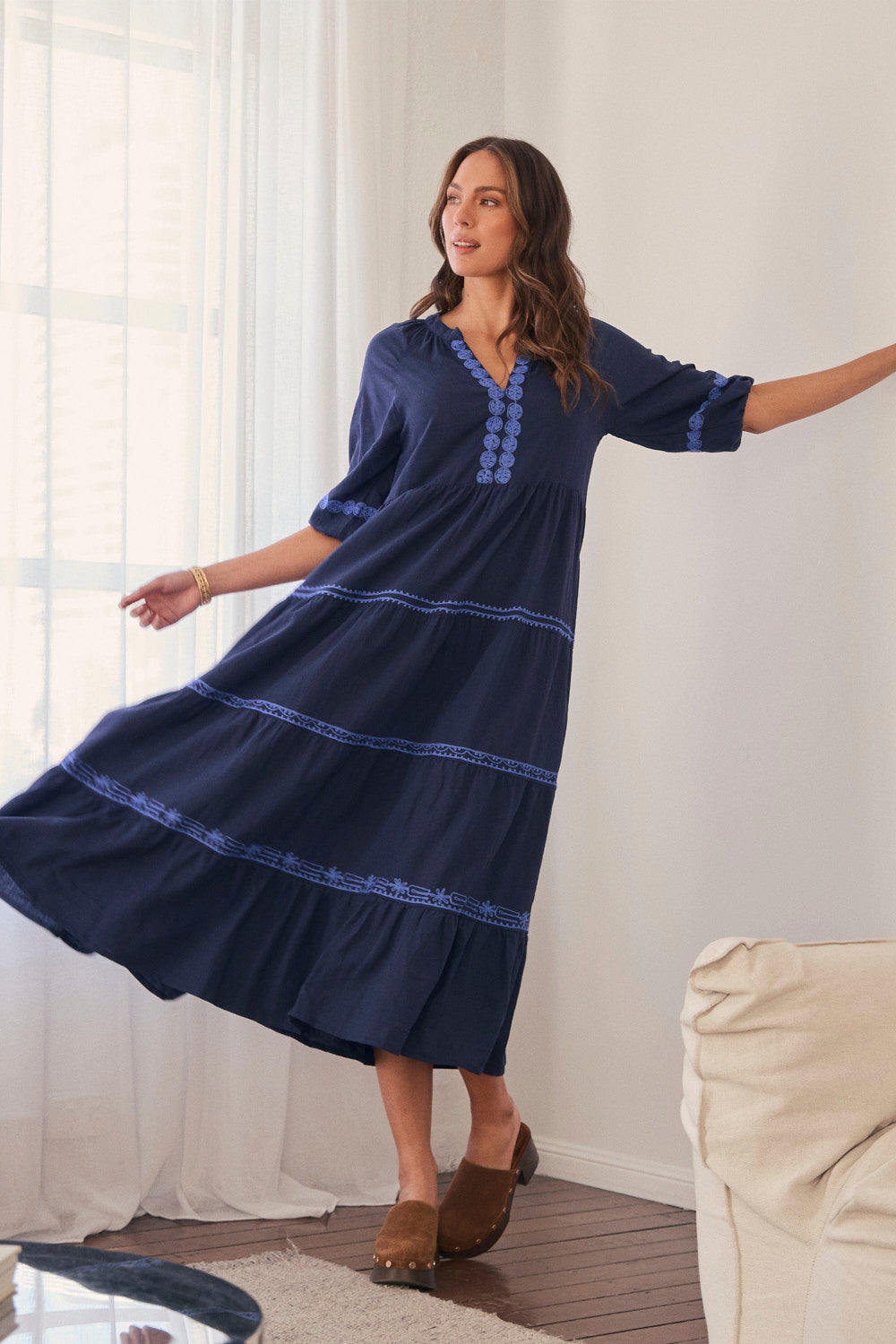 Savannah Maxi Dress in Navy Old Lace