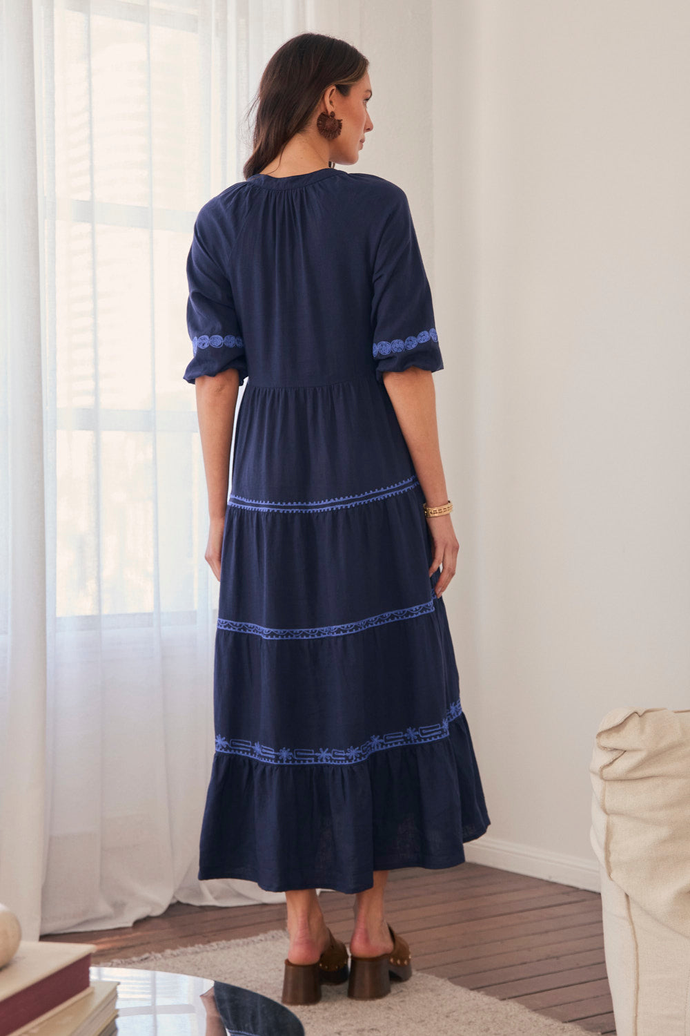 Savannah Maxi Dress in Navy Old Lace