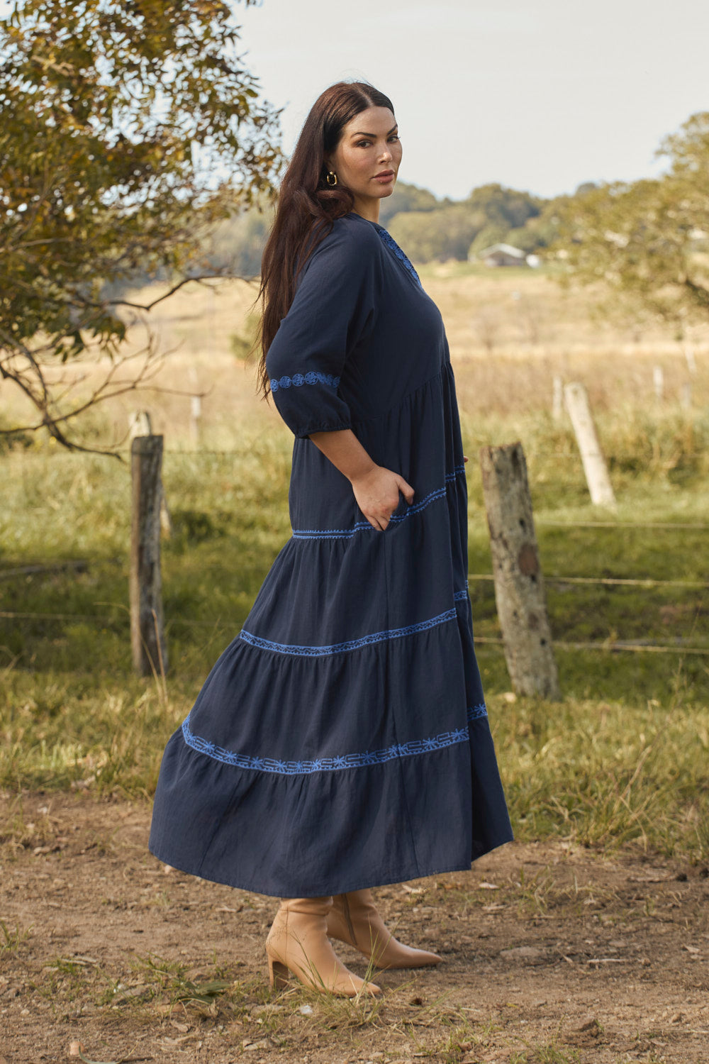 Savannah Maxi Dress in Navy Old Lace