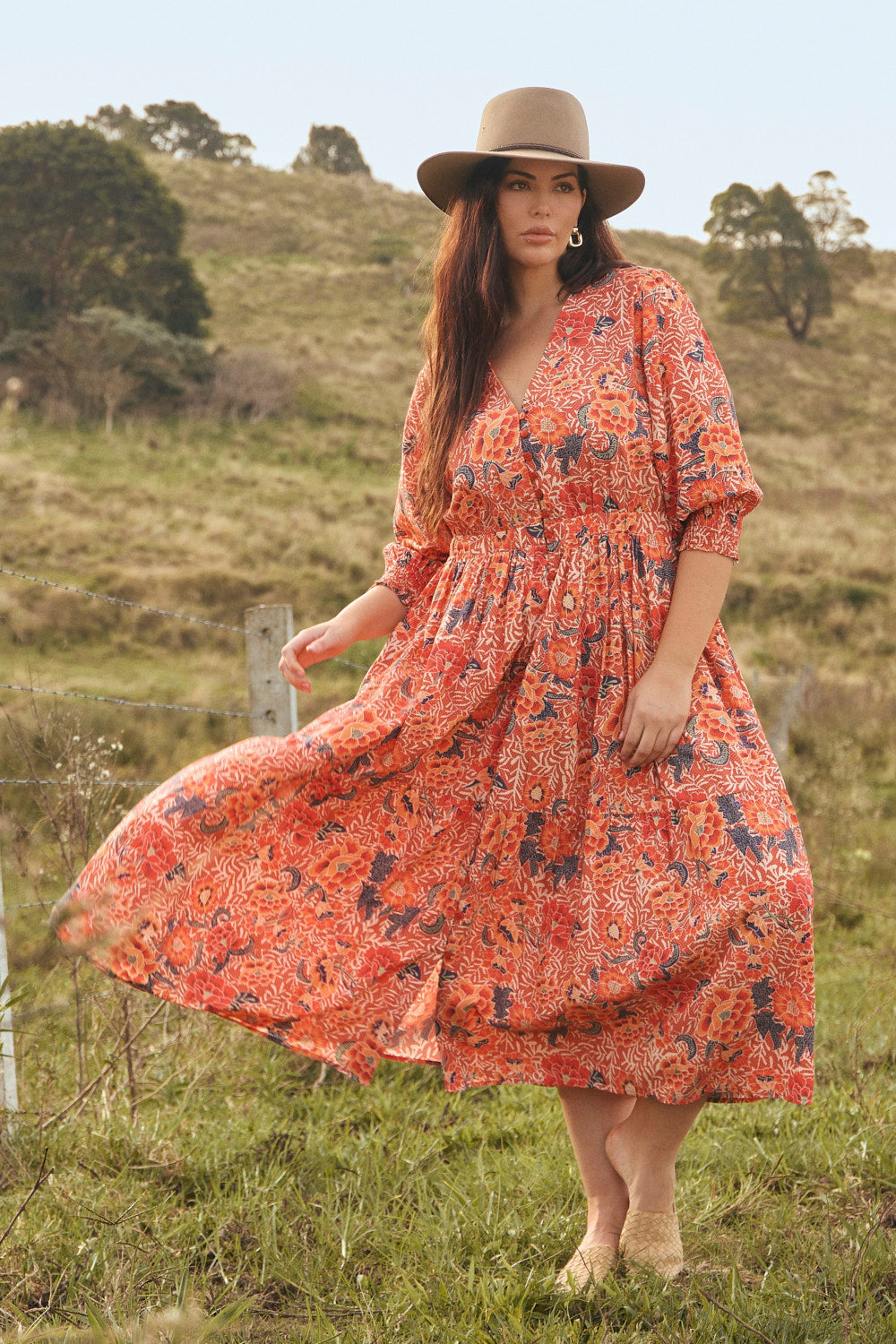 Savelle Long Sleeve Dress in Crimson Haze, Midi Dress - Adrift Clothing