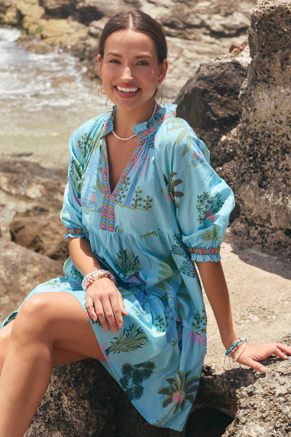 Scout Tiered Dress in Blue Oasis