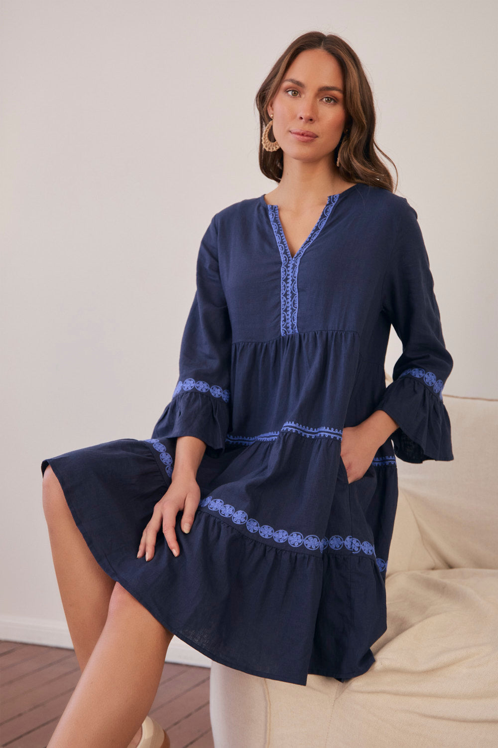 Scout Tiered Dress in Navy Old Lace