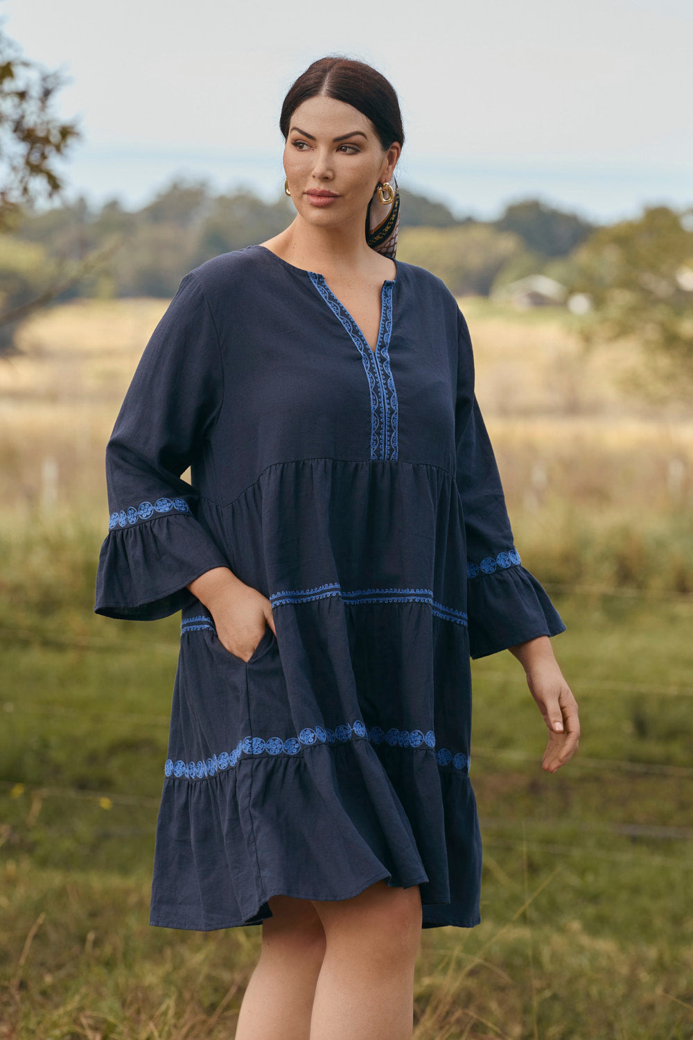 Scout Tiered Dress in Navy Old Lace