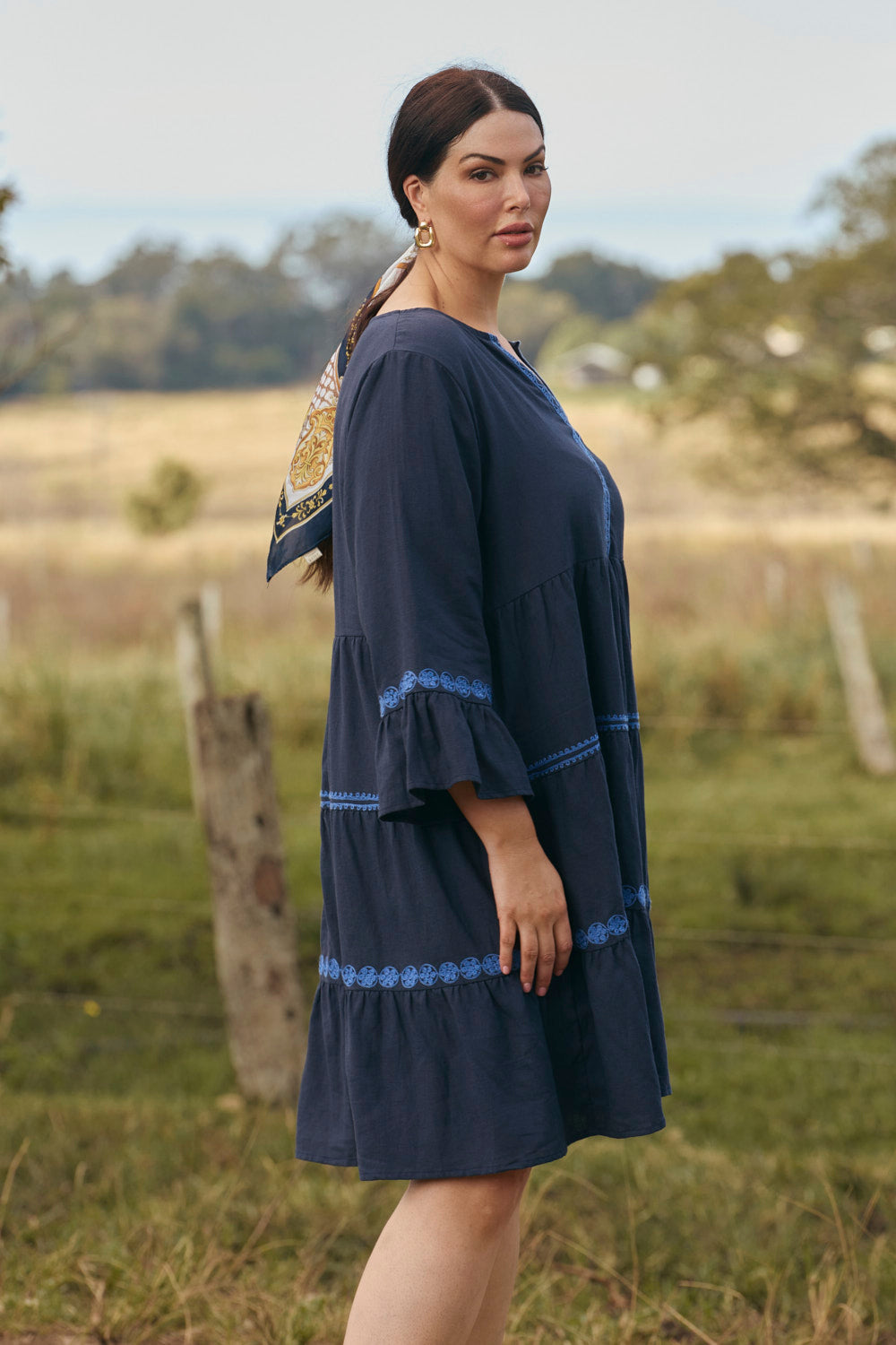 Scout Tiered Dress in Navy Old Lace