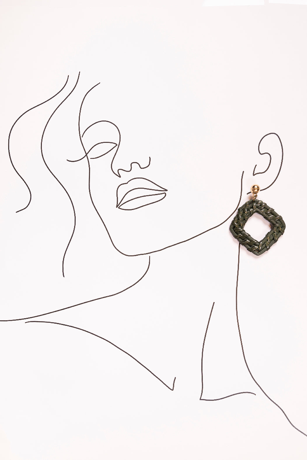 Square Raffia Earrings in Olive
