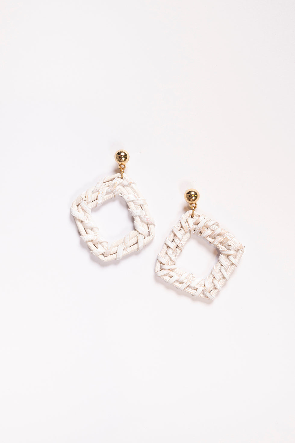 Square Raffia Earrings in White