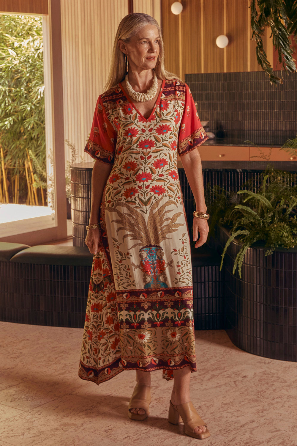 Tamara V-Neck Dress in Palladio