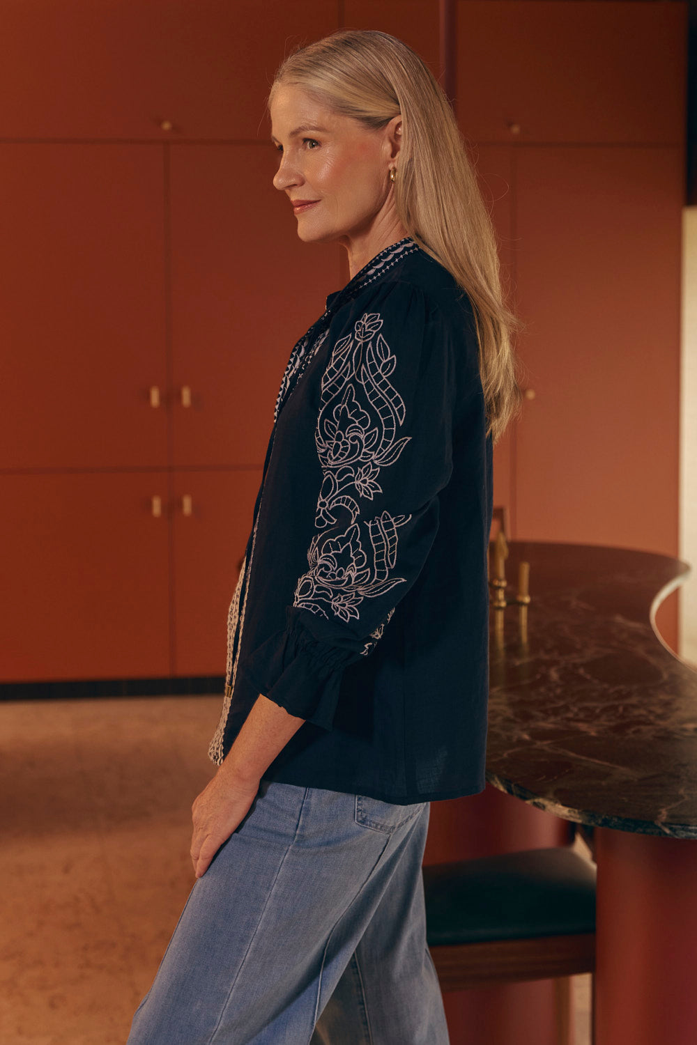 Tanya Embroidered Blouse in Midnight