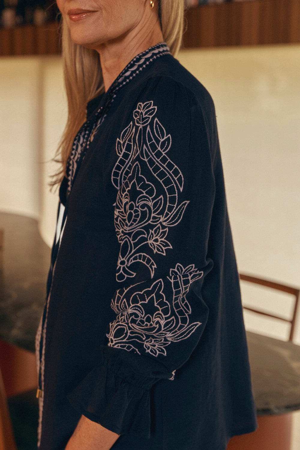 Tanya Embroidered Blouse in Midnight