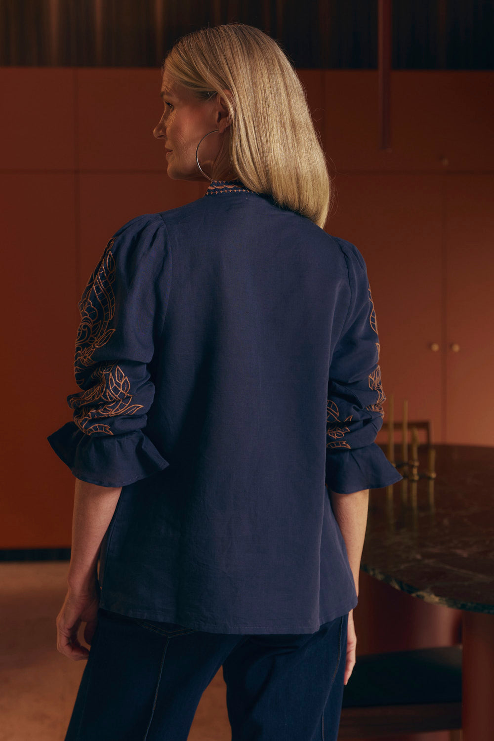 Tanya Embroidered Blouse in Navy