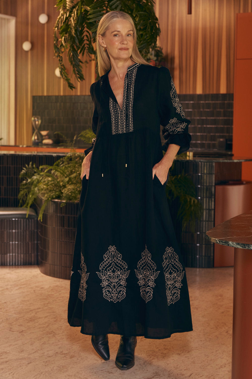 Tanya Embroidered Dress in Midnight