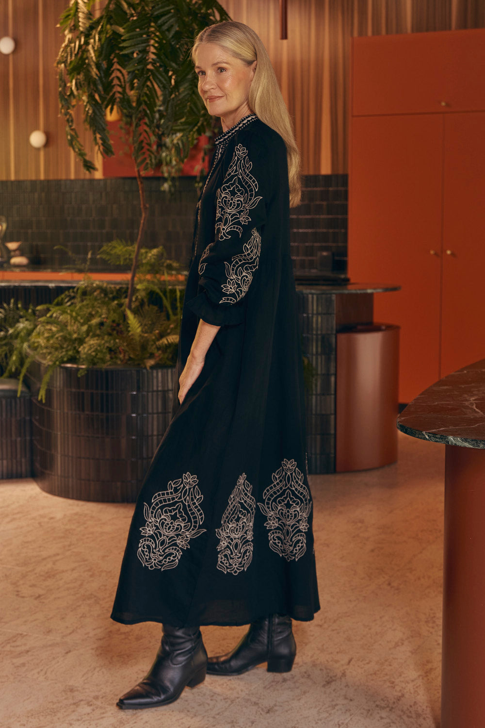 Tanya Embroidered Dress in Midnight