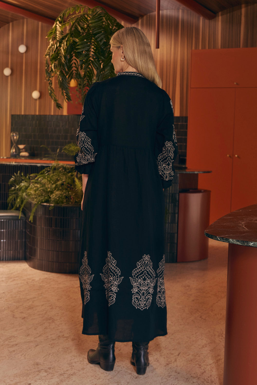 Tanya Embroidered Dress in Midnight