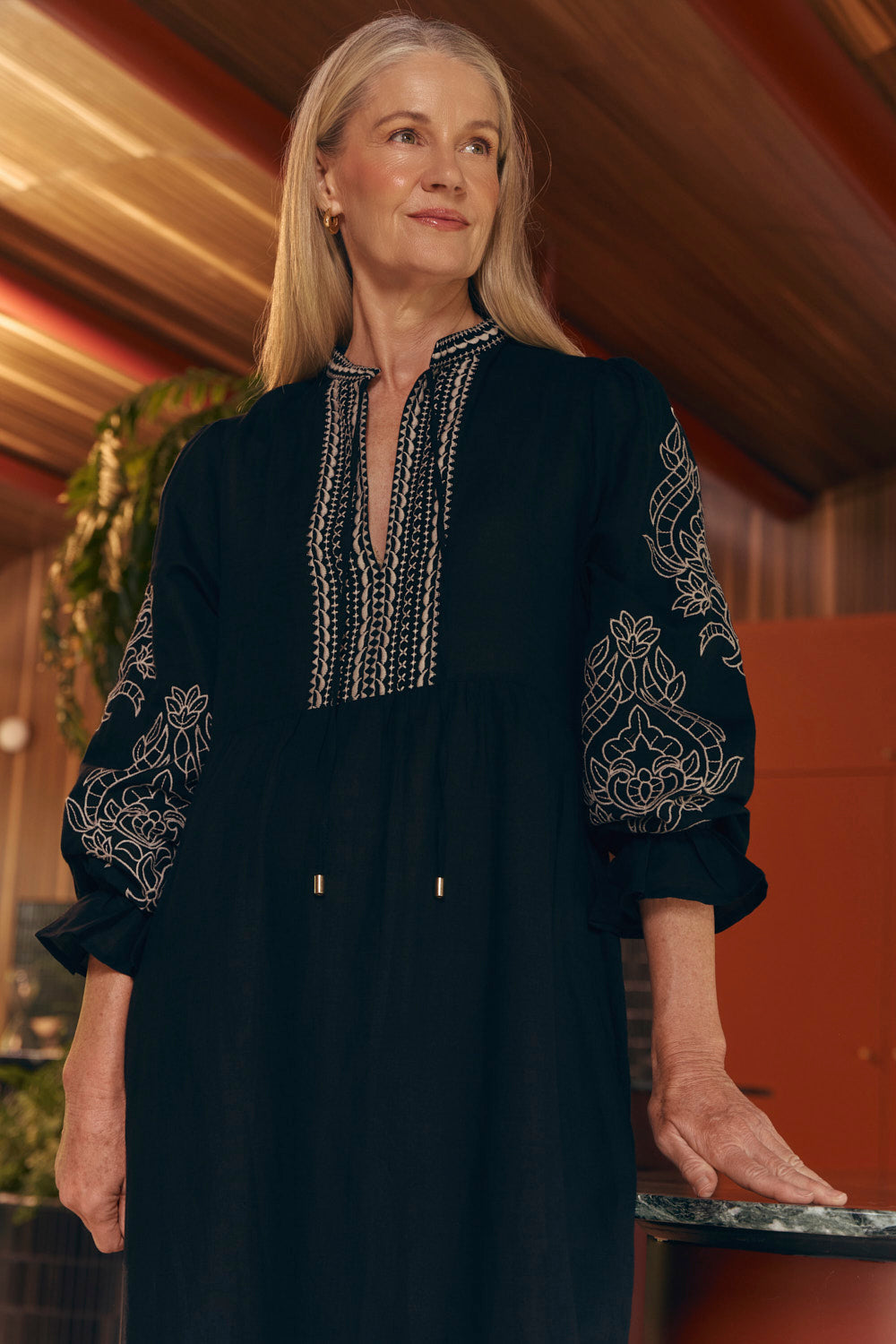 Tanya Embroidered Dress in Midnight