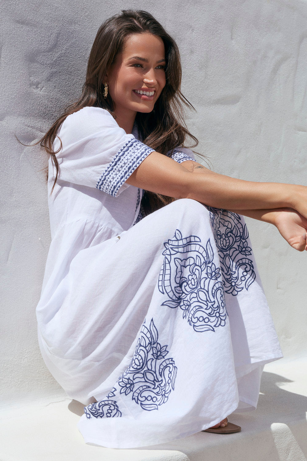 Tanya Embroidered Dress in White