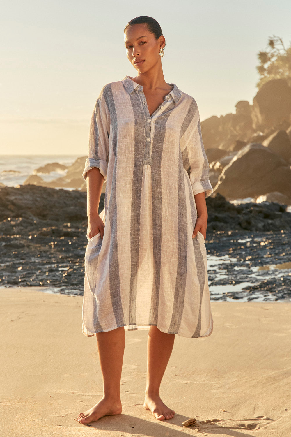 Tess Tunic Dress in Blue Stripe