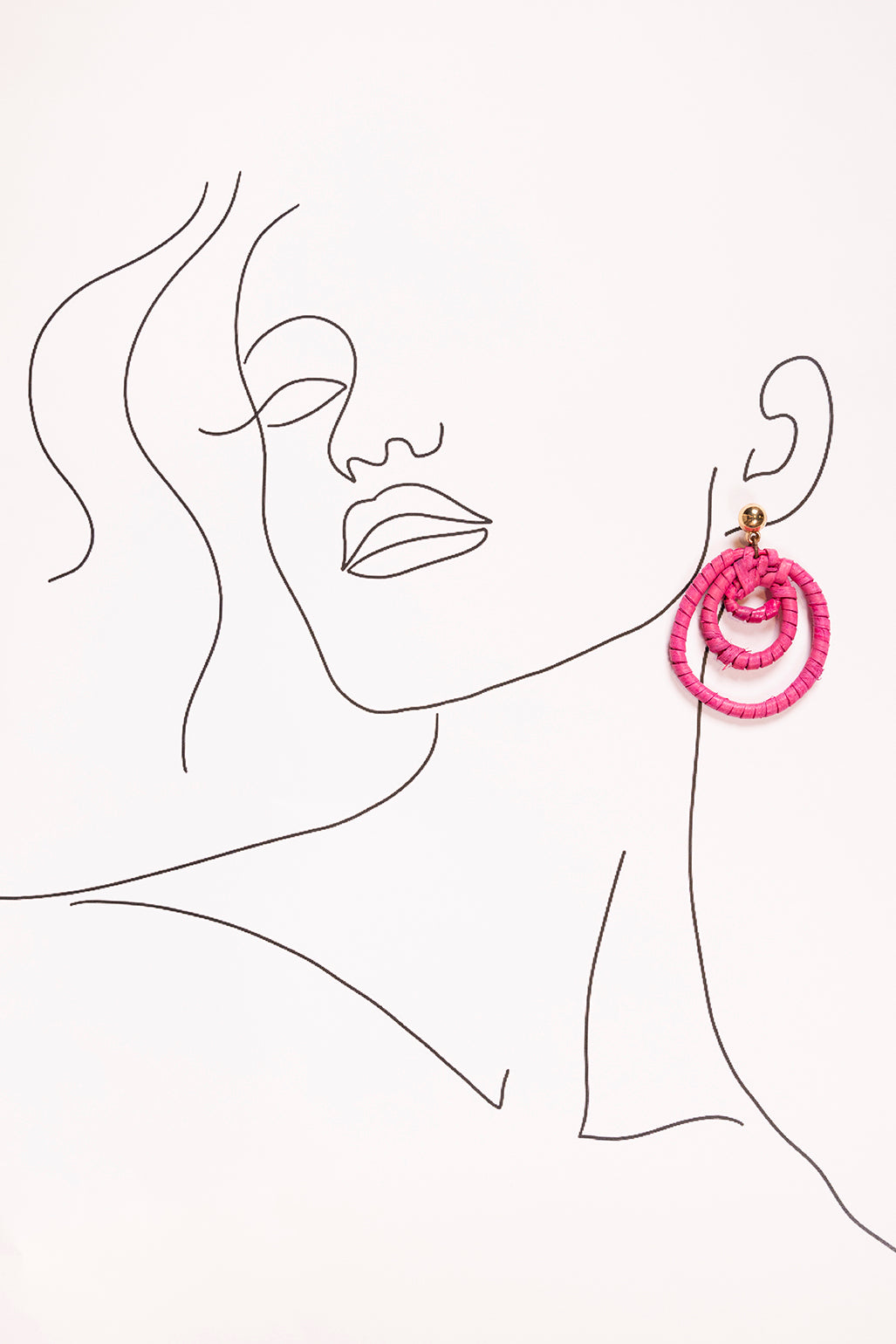Three Hoop Drop Earrings in Hot Pink