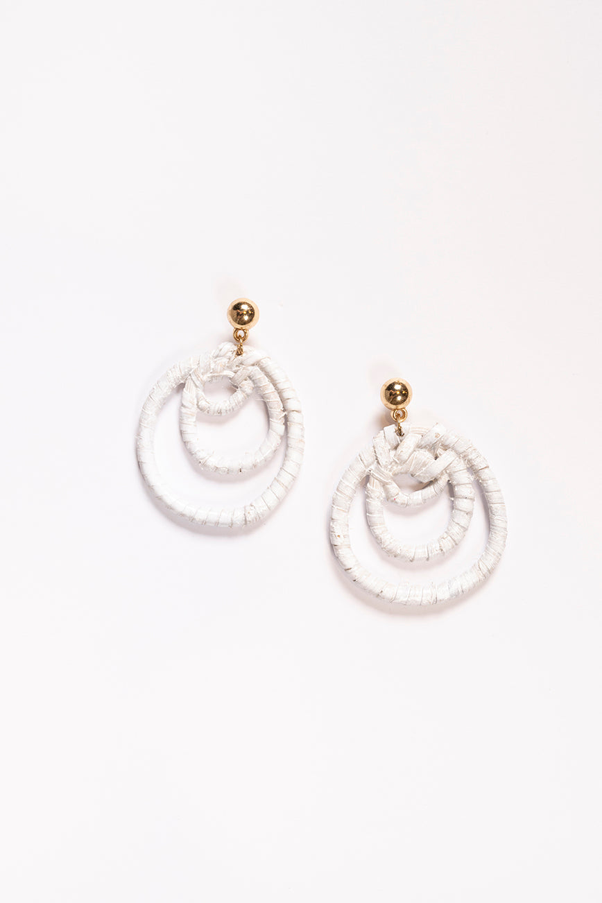 Three Hoop Drop Earrings in White