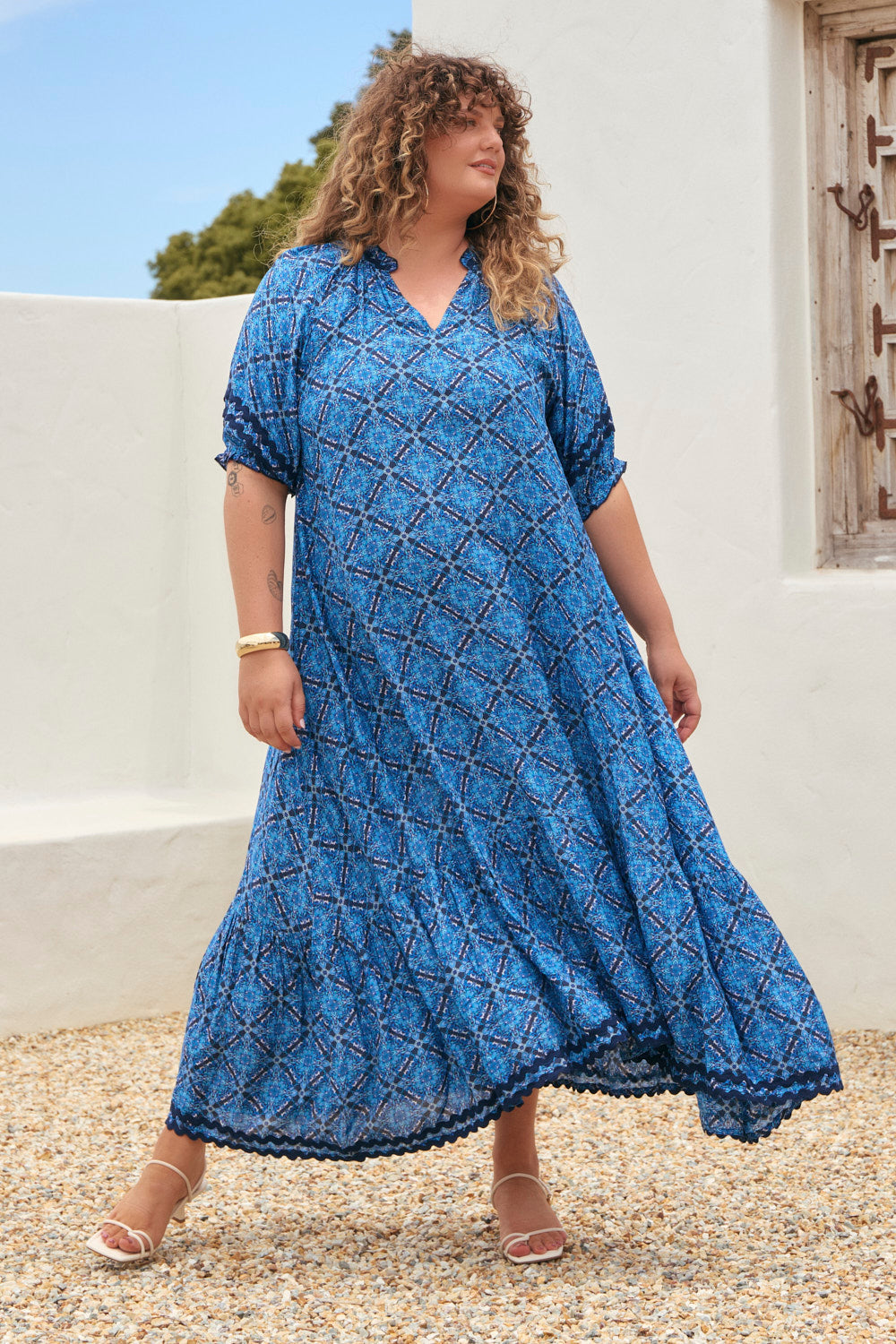 Valentina Cotton Silk Tiered Frill Dress in Nomad Nights