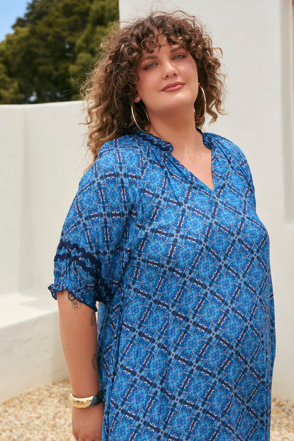 Valentina Cotton Silk Tiered Frill Dress in Nomad Nights