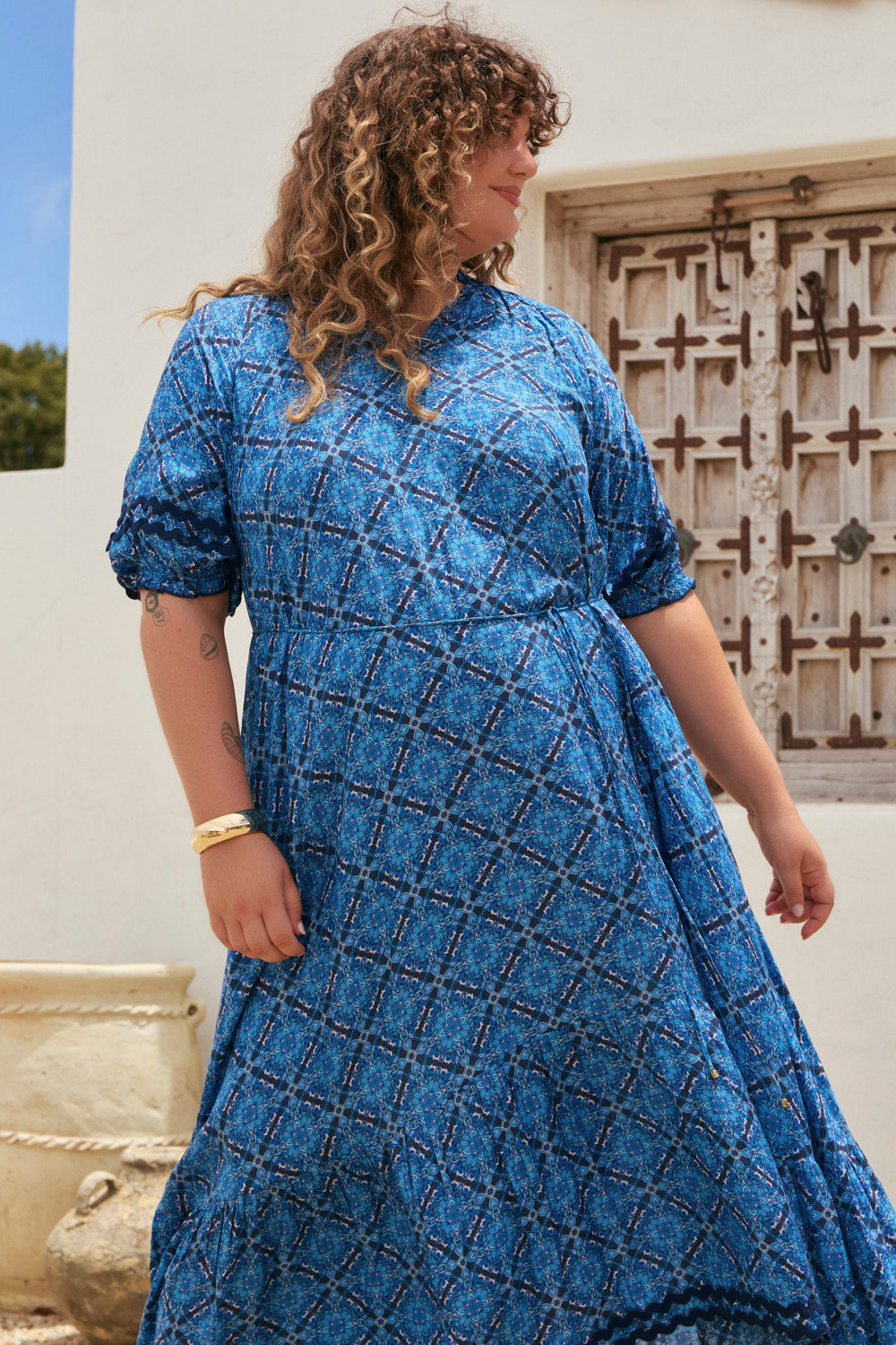 Valentina Cotton Silk Tiered Frill Dress in Nomad Nights