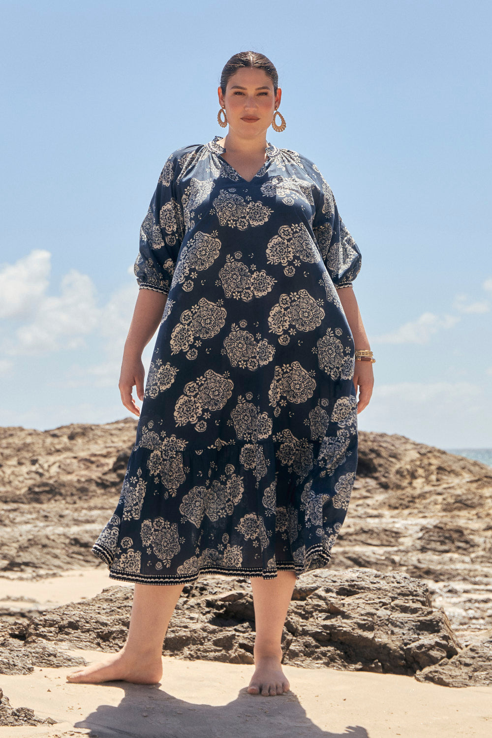 Valentina Tiered Frill Dress in Moroccan Belle Navy