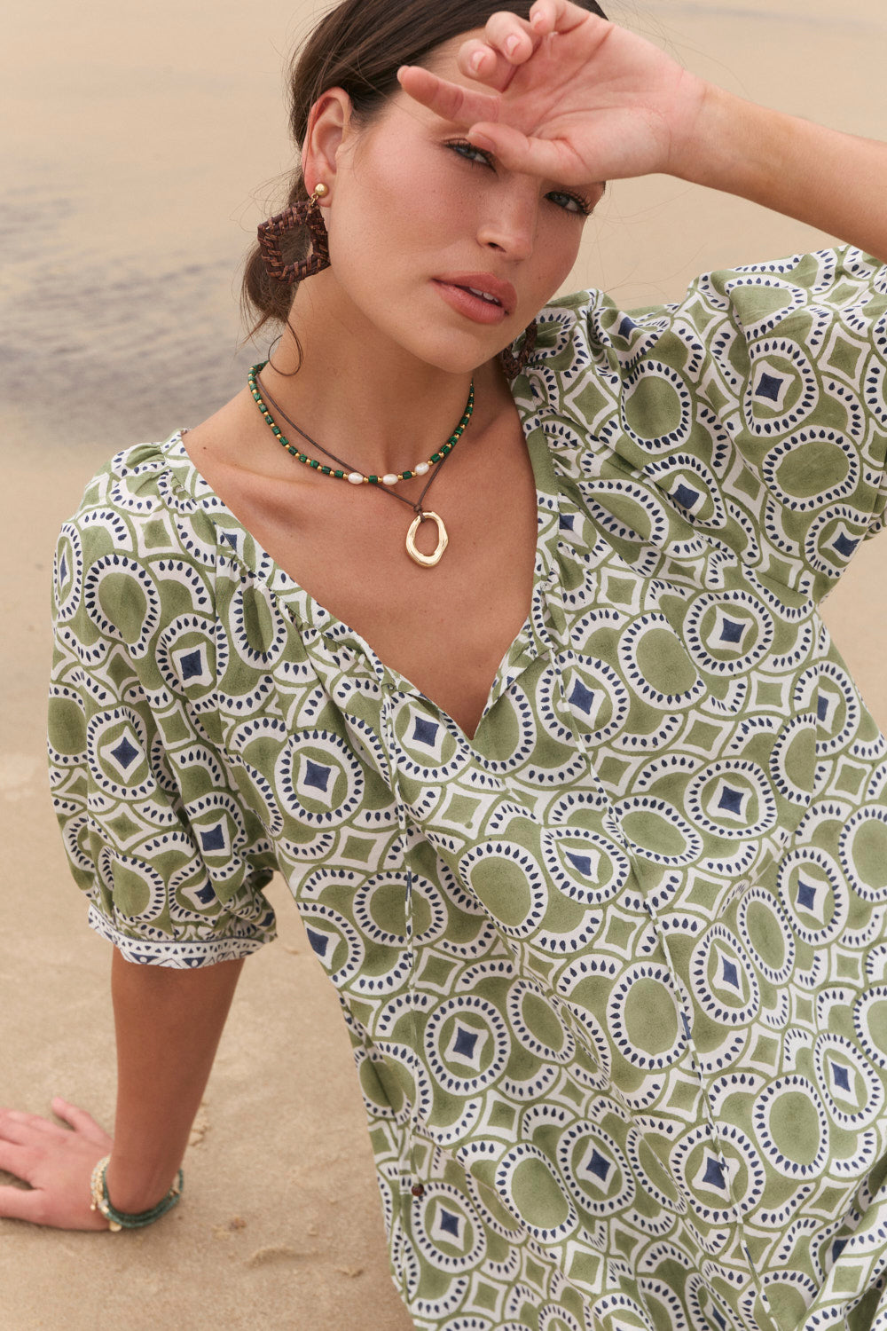 Via Short Billow Dress in Evergreen