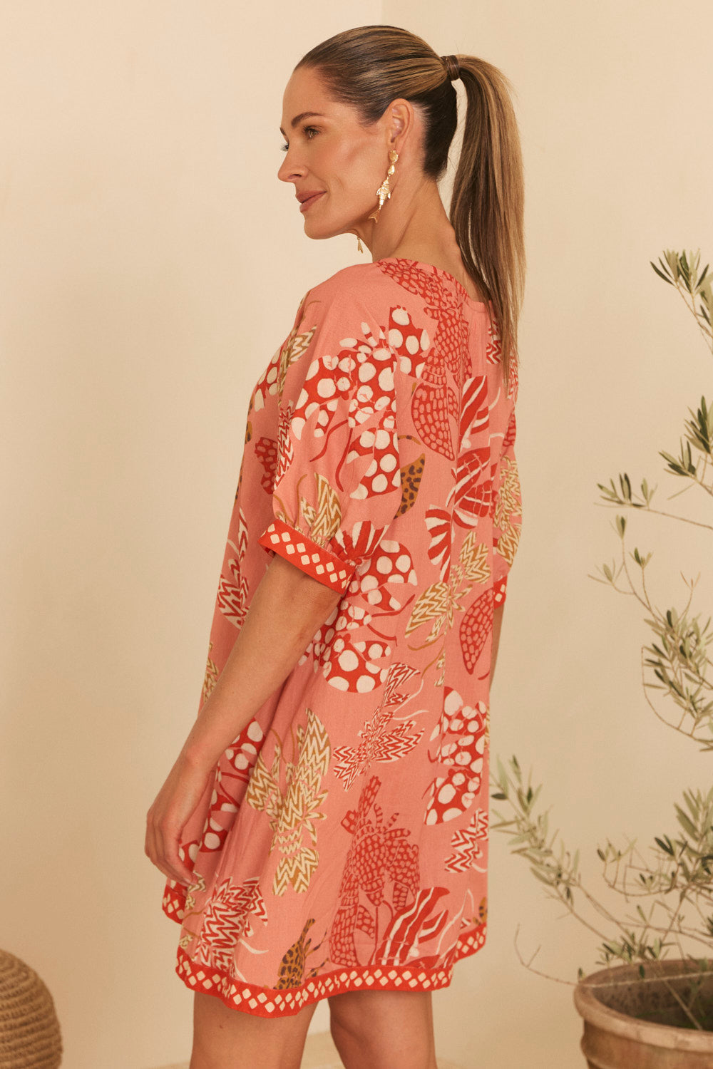 Via Short Billow Dress in Rock Lobster