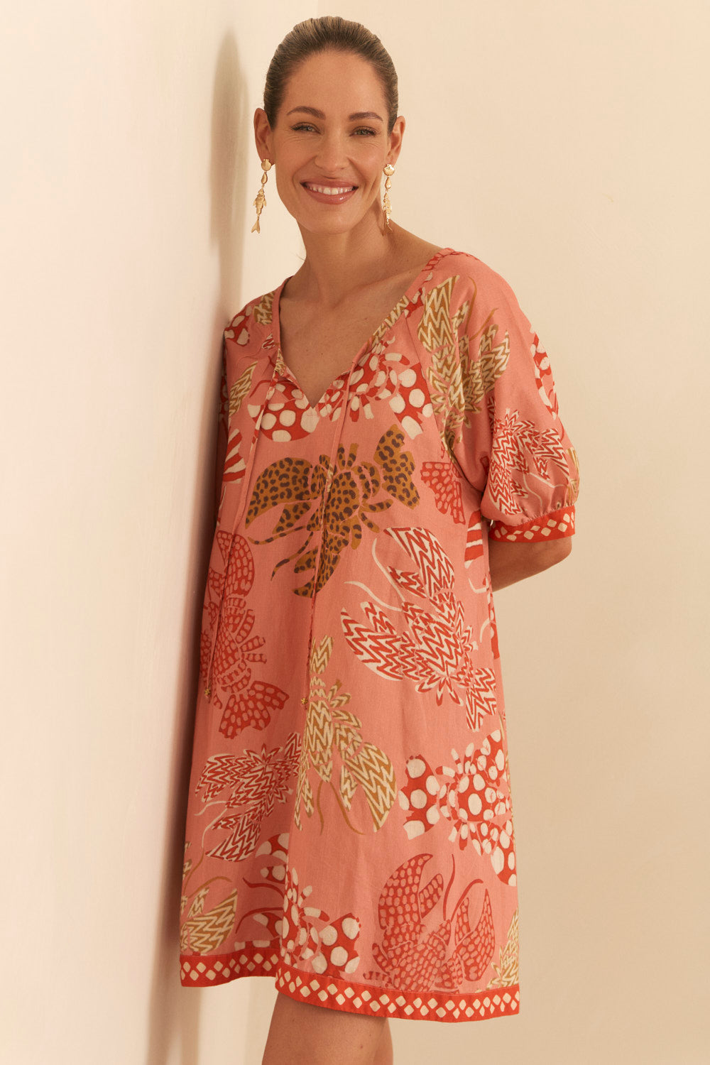 Via Short Billow Dress in Rock Lobster