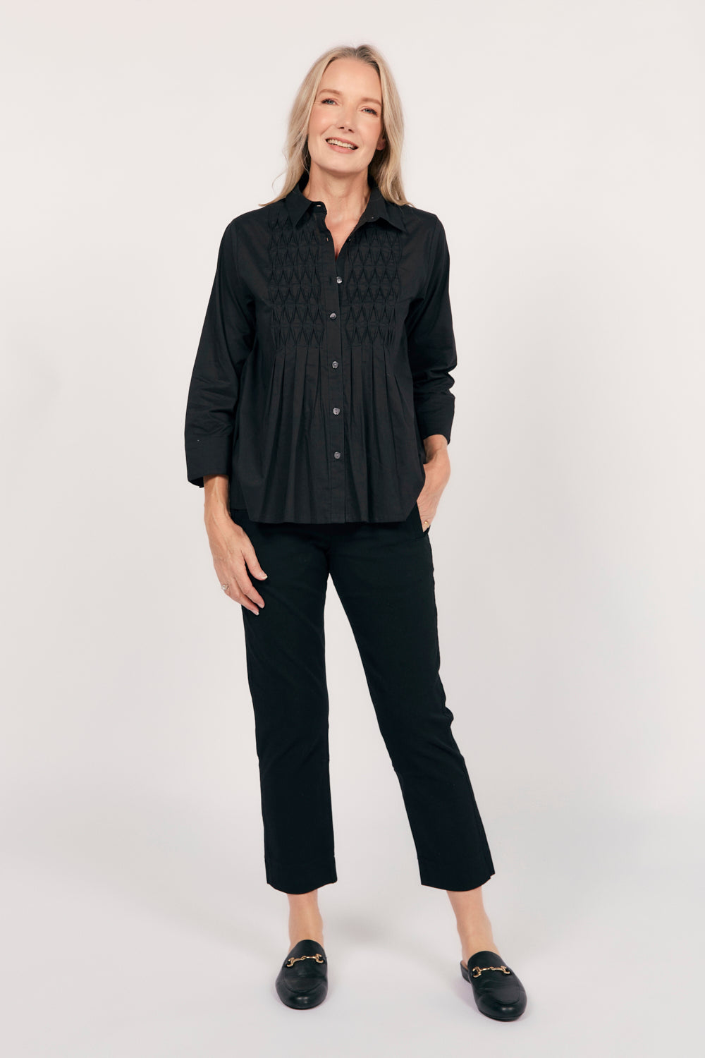 Vivienne Pintuck Blouse in Black