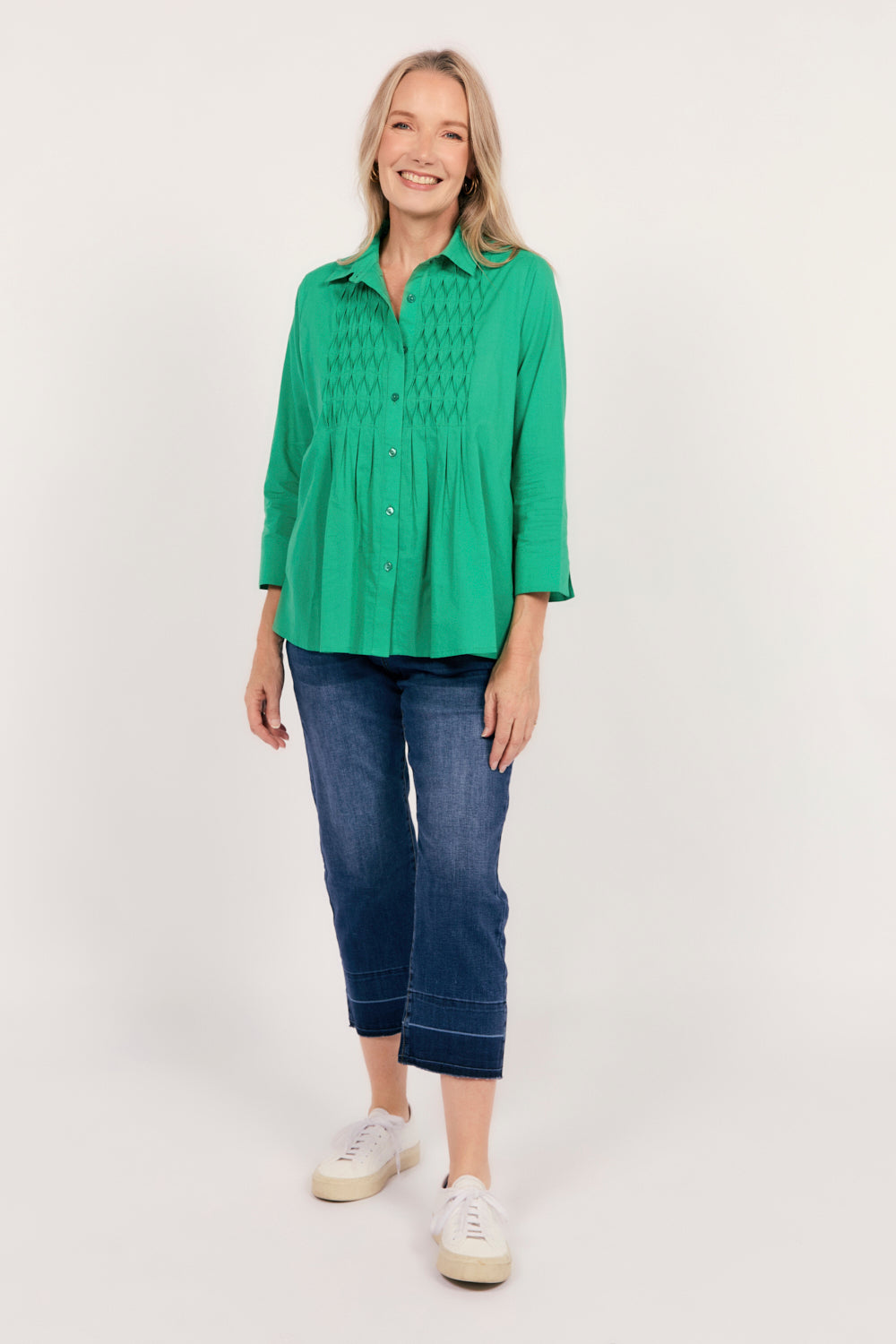 Vivienne Pintuck Blouse in Emerald