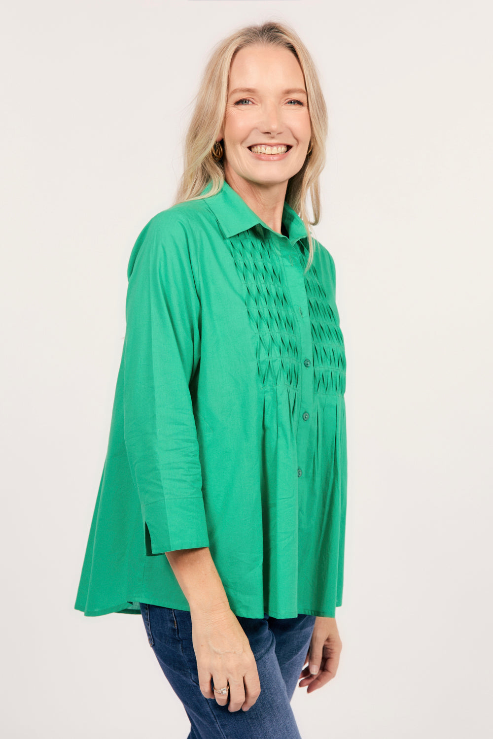 Vivienne Pintuck Blouse in Emerald