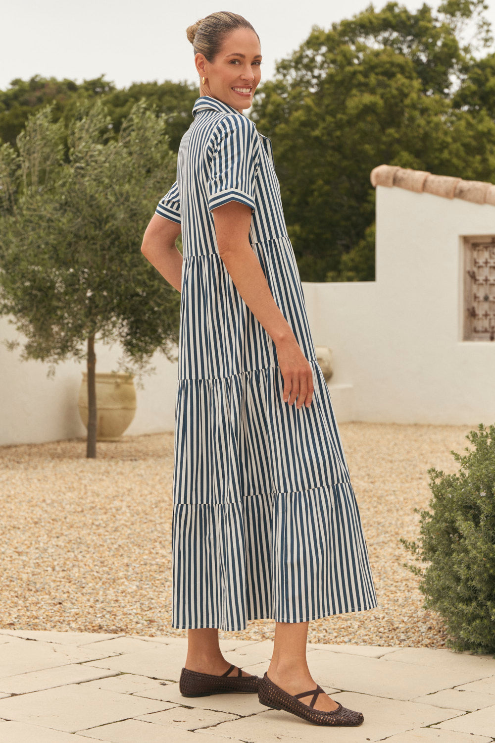 Winslow Button-Through Dress in Navy Stripe