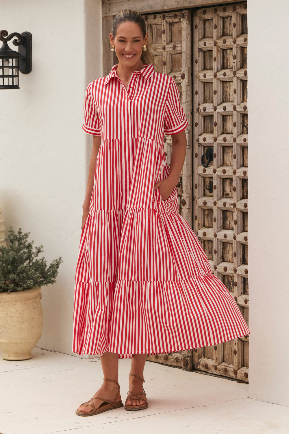 Winslow Button-Through Dress in Red Stripe