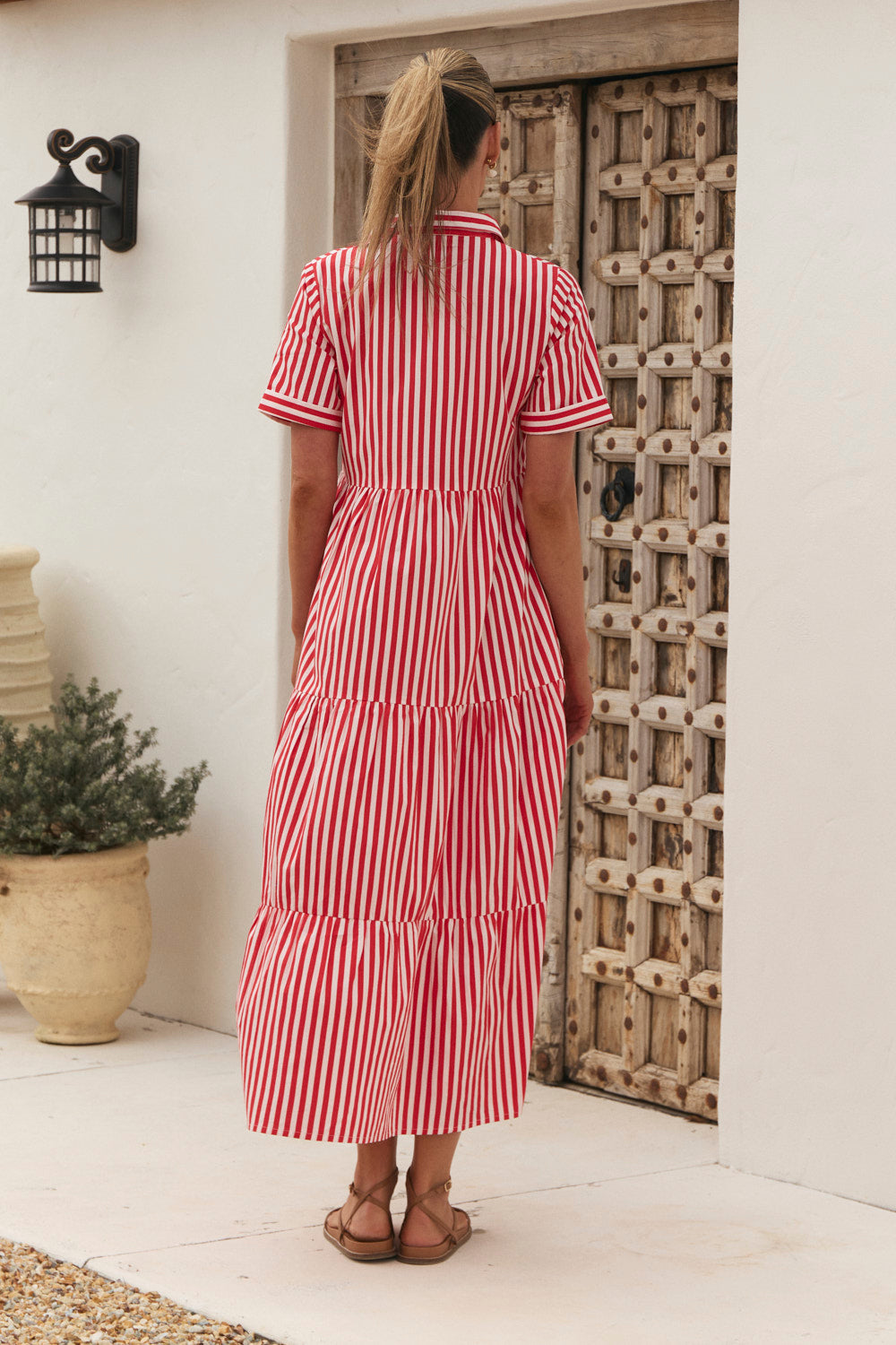 Winslow Button-Through Dress in Red Stripe