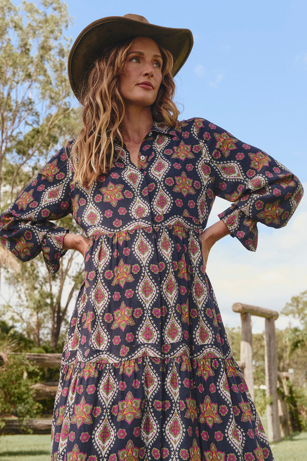 Winslow Button Through Dress in Veloura