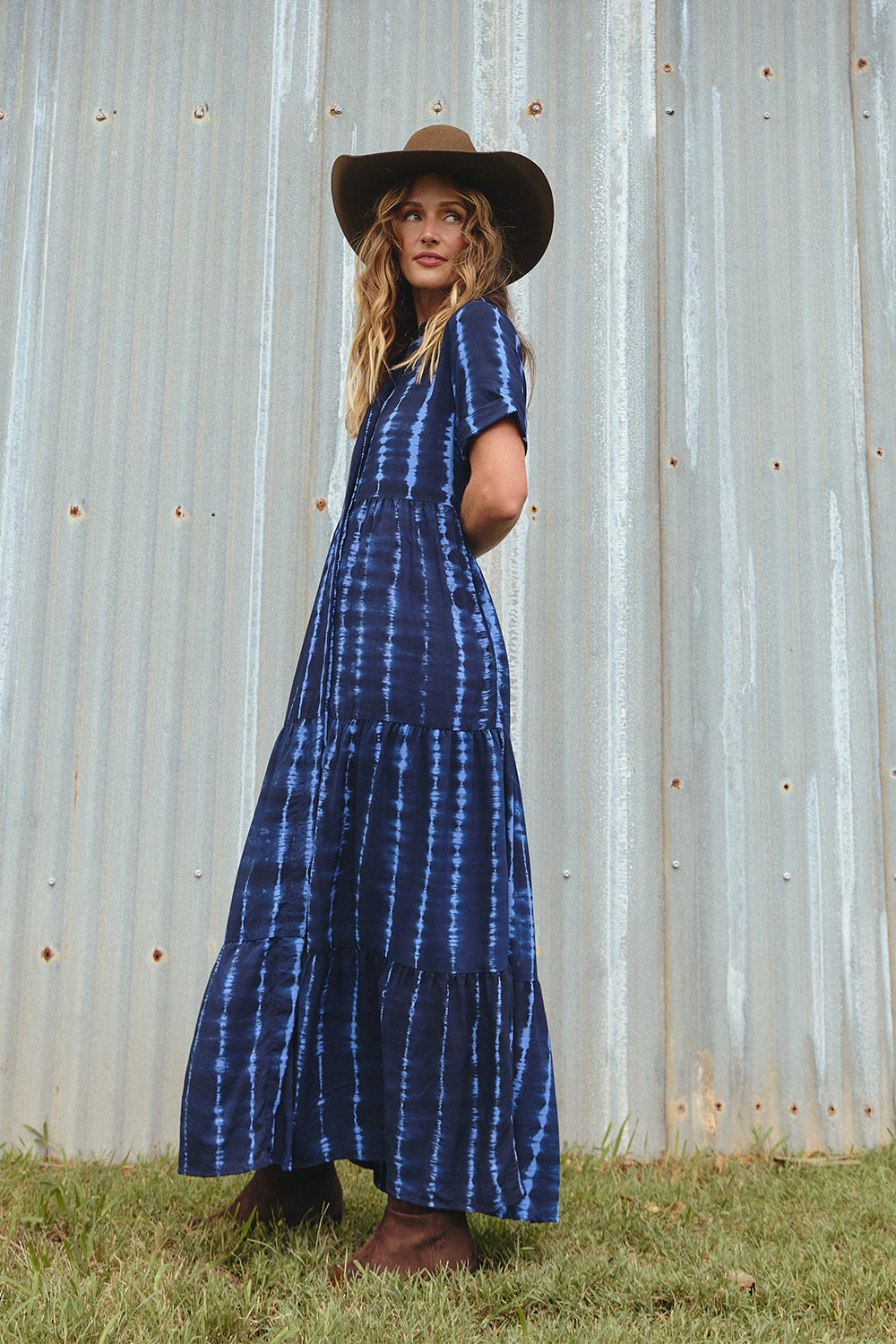 Winslow Collared Dress in Shibori Tide
