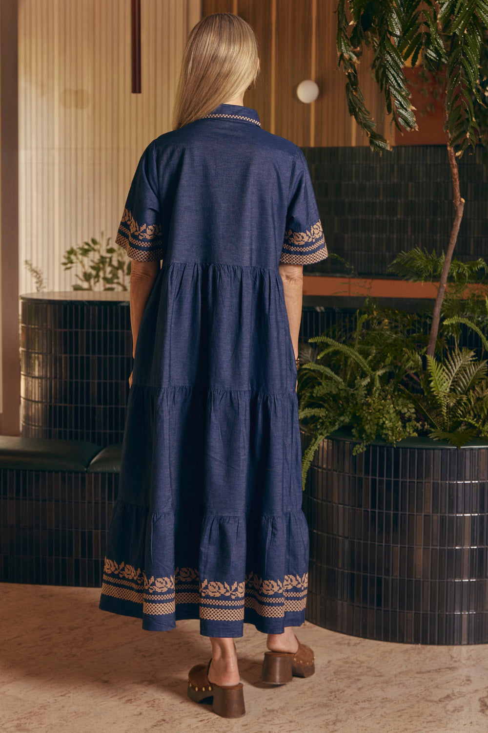 Winslow Embroidered Chambray Dress in Mid Wash