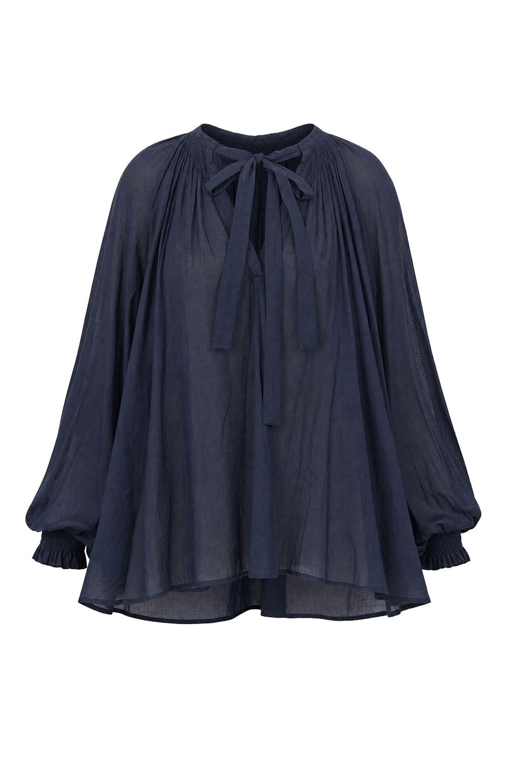 Wren Billow Sleeve Blouse in Navy