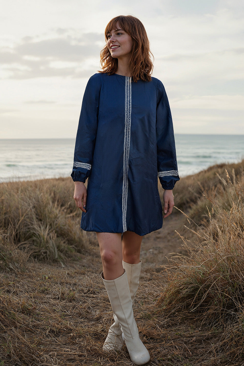 Hazel Poplin Embroidered Dress in Palm Cove