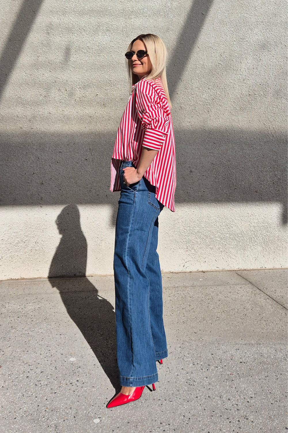 Boyfriend Shirt in Red Stripe