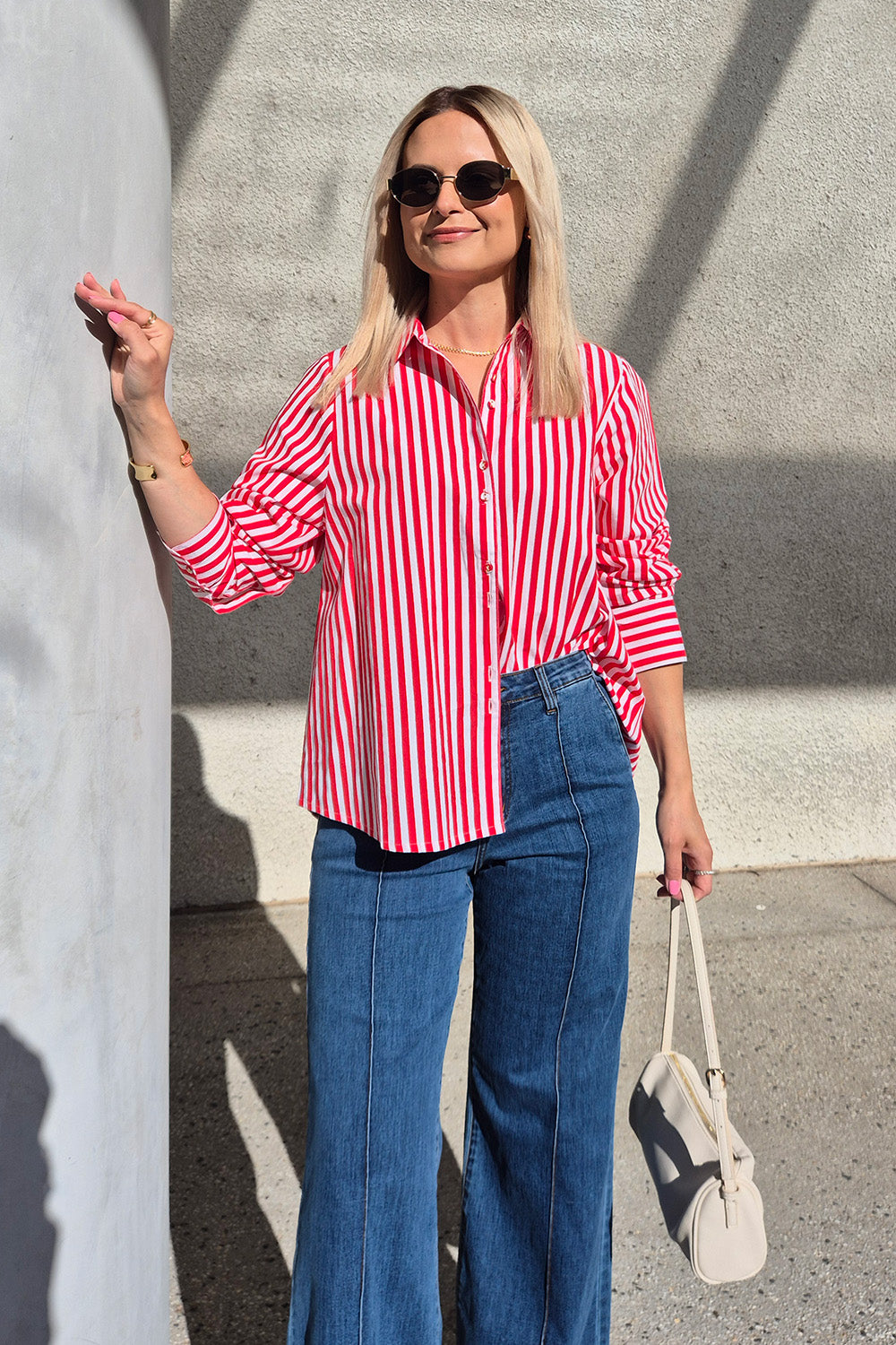 Boyfriend Shirt in Red Stripe