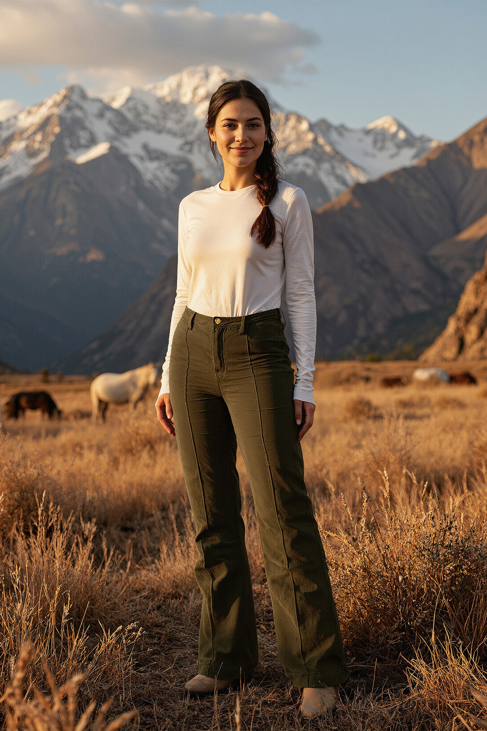 Adrift Wide Leg Brushed Cotton Pant in Olive